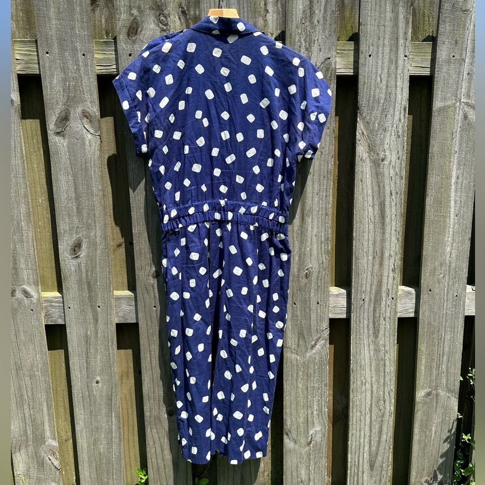 80s Blue Polka Dot Dress/Button Down Shirt Dress - Picture 5 of 7